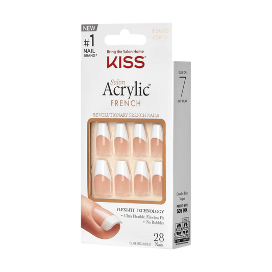 Kiss Salon Acrylic French Nail Kit (28 Nails & Glue Included)- Je T'Aime