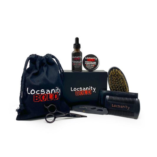 Locsanity BOLD Beard Kit, Beard Growth Kit, Beard Grooming Kit, Growth Oil, Balm Conditioner, Brush, Comb, Mustache Scissor, Storage Bag, Beard Care & Trimming Trimmer Kit, Gifts for Men Him