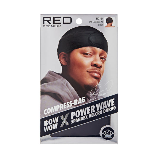 RED Premium Compress-Rag Bow Wow X Power Wave Spandex Fastening Durag - Blcak