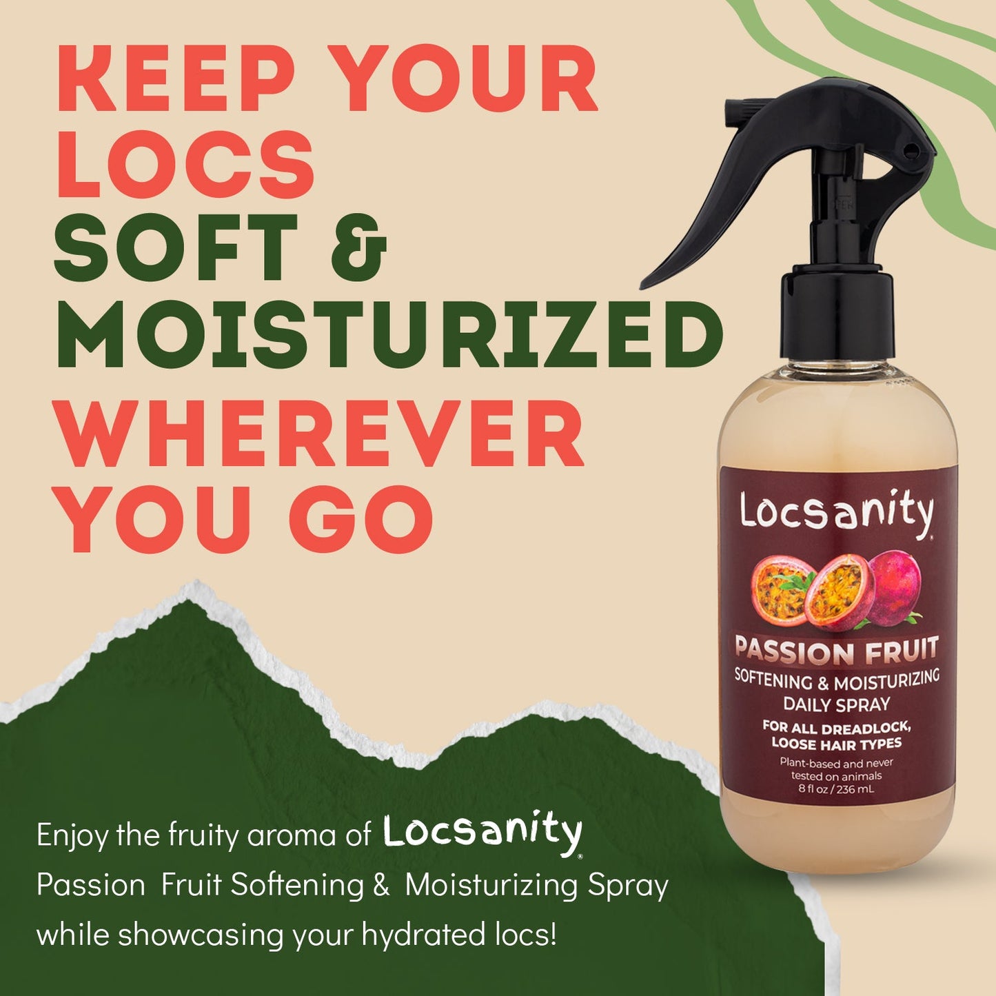 Locsanity Passion Fruit Softening and Moisturizing Daily Spray for Locs, Dreadlocks, Sisterlock, Microlock, Locs, Oil-Free Hair Scalp Moisturizer