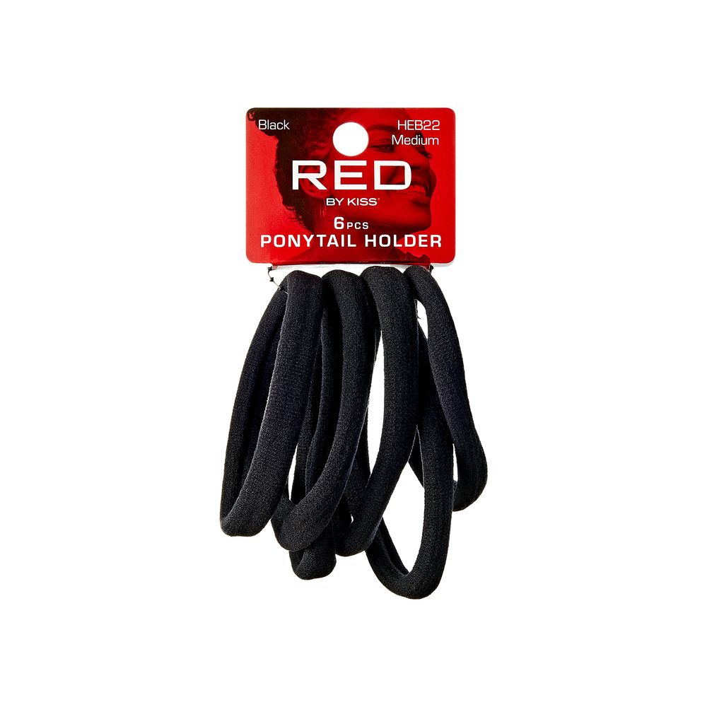 RED Ponytail Holder Medium 6pcs - Black