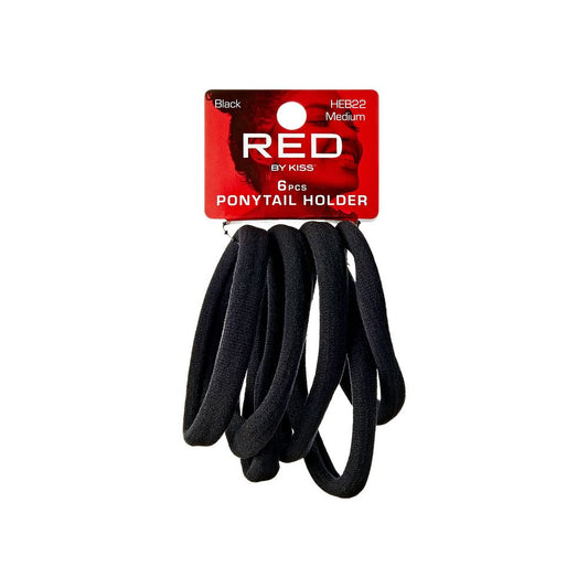 RED Ponytail Holder Medium 6pcs - Black