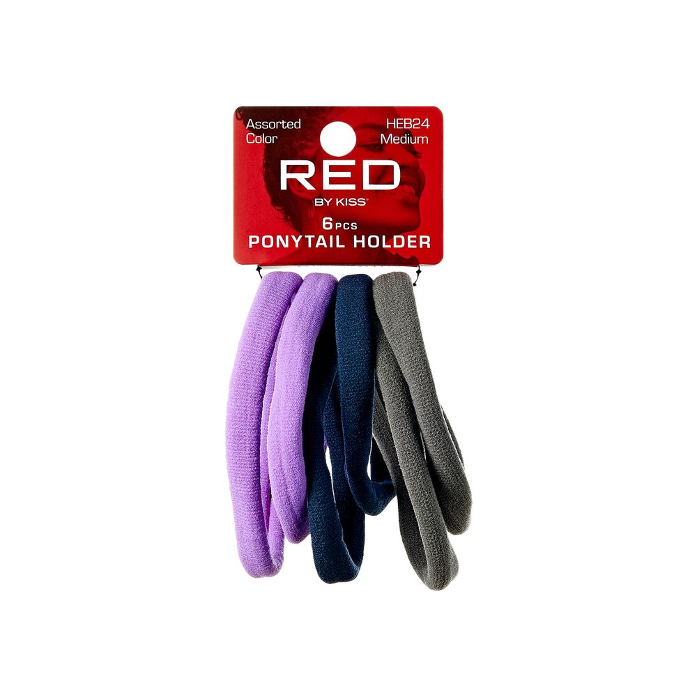 RED Ponytail Holder Medium 6pcs - Color Assorted