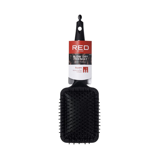 RED Rubberized Paddle Brush - Square