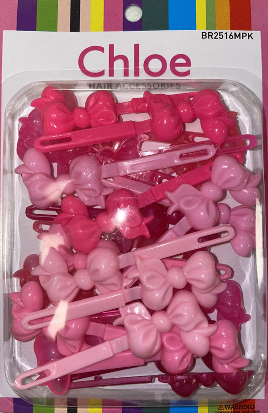 Chloe Barrettes Chubby Ribbon Pink Mix 24PC