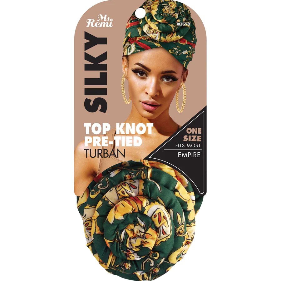 Ms. Remi Silky Top Knot Pre-Tied Turban Scarf - Chain Pattern, Assorted