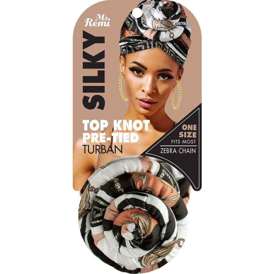 Ms. Remi Silky Top Knot Pre-Tied Turban Scarf - Chain Pattern, Assorted